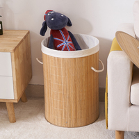Panier à linge rond en bambou écologique, pliable, avec doublure en polyester et poignées latérales pour le rangement à domicile