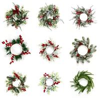 PVC-Kiefernnadeln mit Roten Beeren, Künstliche Grüne Kiefernnadel-Ringe, Kränze, Kerzenhalter-Ring für Weihnachtsdekoration