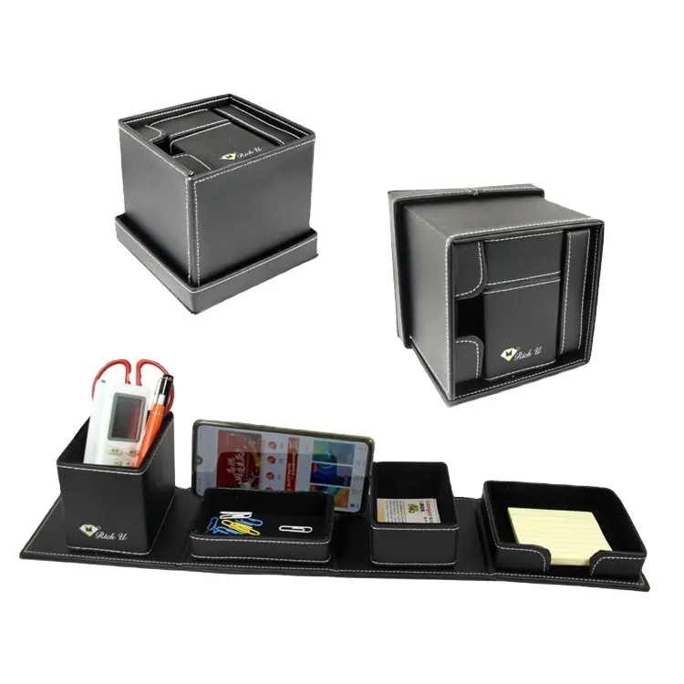 LG-B077B Leder Bürobedarf, Schreibtisch Organizer Aufbewahrung boxen und Zubehör, Desktop-Speicher für Visitenkarten/Schreibwaren/Pe