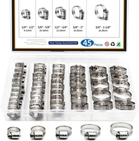 Assortiment de colliers de serrage pour tuyaux, kit de 45 colliers de serrage en acier inoxydable à vis sans fin pour conduites de carburant (1/4 po à 1-1/8 po)