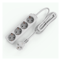 Multiprise 4 voies avec mise à la terre, norme européenne, avec câble de 1,5/3/5 mètres, barre d'alimentation électrique