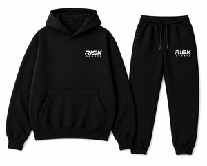 RISK SPORTS Unisex Tracksuit Set <b>Black</b> <b>Hoodie</b> & Joggers Full Sleeve Drawstring Closure Side Pockets Solid Color Sporty Style - Product Image 3