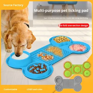 Tapis de léchage et gamelle en silicone moderne en forme d'os pour animaux de compagnie, distributeur de nourriture lente pour chien avec ventouse - 6 compartiments consécutifs - Product Image 3