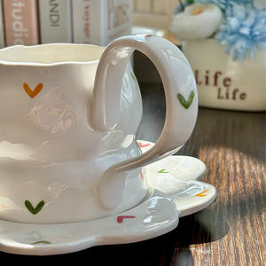 Tasses en céramique créatives à anse haute, ensembles de tasses à café et soucoupes peintes à la main - Product Image 6