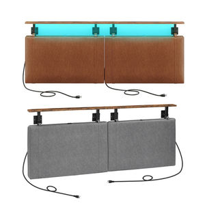 <span class=keywords><strong>Cabecero</strong></span> de cama tamaño King con tapicería de PU, <span class=keywords><strong>cabecero</strong></span> colgante de montaje en pared con puertos USB y luz LED para dormitorio, bar, entrada - Product Image 1