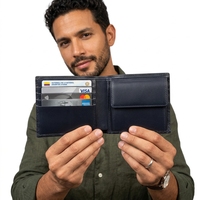 Dompet Kulit Asli Minimalis 2-Lipat Anti RFID Laris Manis dengan Lapisan Poliester, Slot Kartu Kredit Pendek Terbuka Portabel