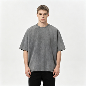 Drop Shoulder 100% Cotton Acid Wash Oversized <b>Men</b> Tshirt Custom Logo Loose Fit Retro Blank <b>T</b> <b>Shirt</b> - Product Image 1