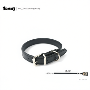 Yommy Pet <b>Collar</b> 35cm Black <b>Leather</b> Style for <b>Dogs</b> and Cats - Product Image 2