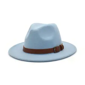 Femmes Hommes Mode 9.5 cm Large Logo personnalisé Chapeau en feutre Panama Chapeau Fedora en feutre à large bord