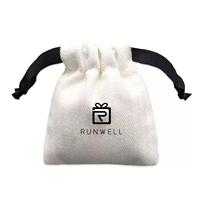 RUNWELL Sac cadeau recyclable en coton biologique et lin avec cordon de broderie personnalisé sérigraphié Petites pochettes pliantes pour bijoux
