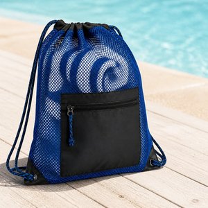 Custom Breathable Mesh Drawstring <b>Bag</b> with Zipper Pocket OEM Beach Pool <b>Swim</b> <b>Bag</b> Cinch Sack Sport Gym Factory Direct Wholesale - Product Image 1