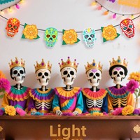 Hiasan Pesta Tengkorak Kertas Warna-warni Bergaya Kartun Tema Halloween Hari Orang Mati Lintas Negara - Grosir