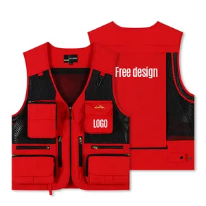 Hoge Kwaliteit Aangepaste Print Logo Mannen Werk Cargo Fotograaf Zwart Mesh Utility Vest