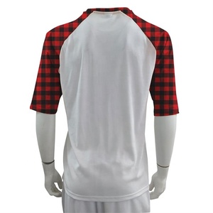 Camiseta de béisbol de poliéster con estampado de sublimación, camisa de manga media raglán a cuadros de búhos rojos, algodón - Product Image 2