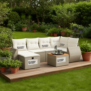 Conjunto de Sofás de Jardín Bündes de 4 Plazas, Muebles de Ratán para Exteriores con Almacenamiento, Diseño Contemporáneo - Product Image 2