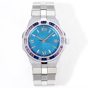 Relojes de Lujo de Alta Gama para Hombre, Clásicos, con Reserva de Marcha Automática, Esfera Azul, Caja con Incrustaciones de Moissanita Azul Púrpura, Nuevos - Product Image 1