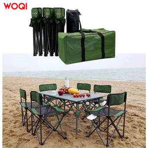 ชุดโต๊ะและเก้าอี้พับได้ Woqi สำหรับกลางแจ้ง 4 ที่นั่ง โครงเหล็ก พกพาสะดวก เหมาะสำหรับตั้งแคมป์ รูปทรงสี่เหลี่ยมผืนผ้า ใช้สำหรับชายหาด เดินทาง และรับประทานอาหาร - Product Image 5