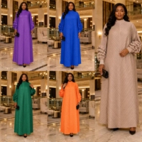 Robe plissée Miyake élégante à col montant pour femme, motif floral, couleur unie, grande taille, élastique, style Abaya musulmane, vente en gros