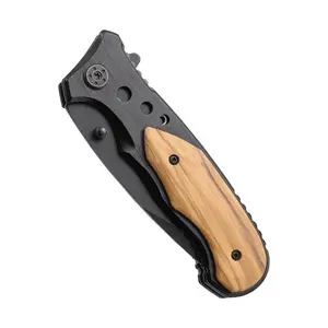 Couteau de poche tactique de survie de camping pliant personnalisé avec manche en bois gravé personnalisé pour l'extérieur