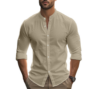 Camicia Casual da Uomo Autunnale Stile Europeo e Americano, in Misto Cotone con Perline, Collo Alto, <span class=keywords><strong>Taglie</strong></span> Grandi, Vestibilità <span class=keywords><strong>Slim</strong></span> - Product Image 5
