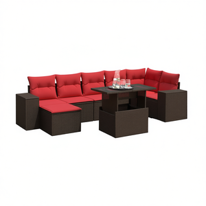 8 Piece Brown Poly <b>Rattan</b> Garden <b>Sofa</b> Set With Cushions Outdoor Furniture Contemporary Style - Product Image 1