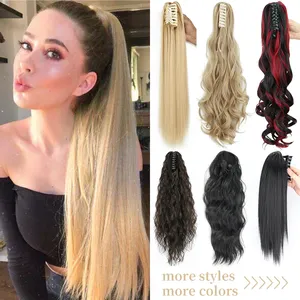Extensions de cheveux synthétiques longues et droites à clipser, 24 pouces, résistantes à la chaleur, pour femmes, usage quotidien et soirées - Product Image 1