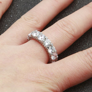 Conjunto de joyería de plata de ley 925, Set de puntas compartidas de corte de Esmeralda, banda <span class=keywords><strong>Eternity</strong></span> de plata de ley, anillo ostentoso de Baguette - Product Image 6