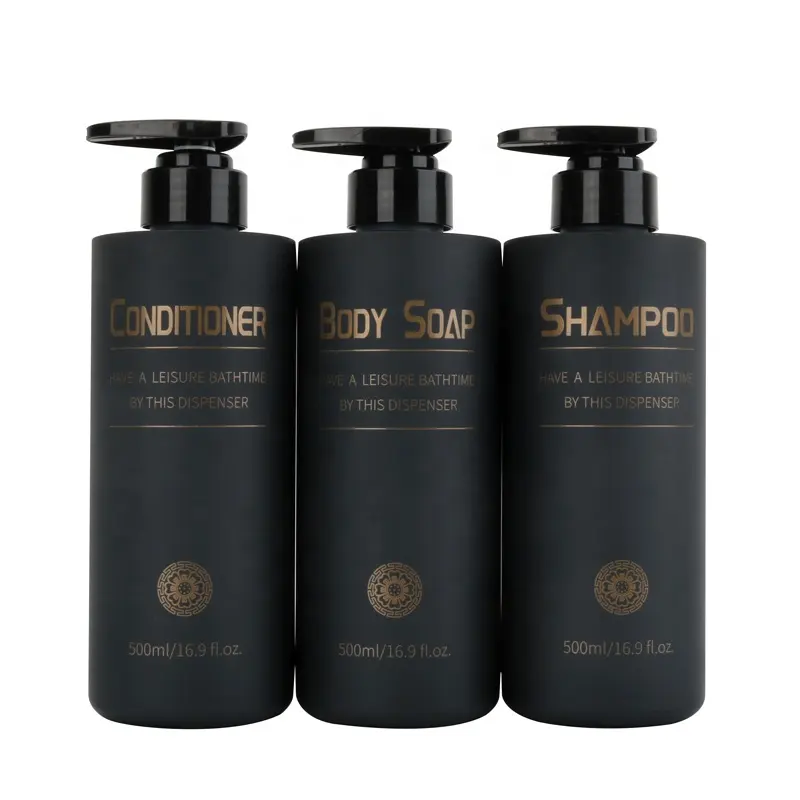 Benutzer definierte 500ml Siebdruck mattschwarz Kunststoff Conditioner Shampoo Körper Seifensp ender Flaschen mit Pumpsp ender