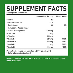 Gummies pré-entraînement à absorption élevée pour développer les muscles, 6200 mg de créatine monohydrate, gummies pour booster l'endurance, puissant antioxydant - Product Image 2