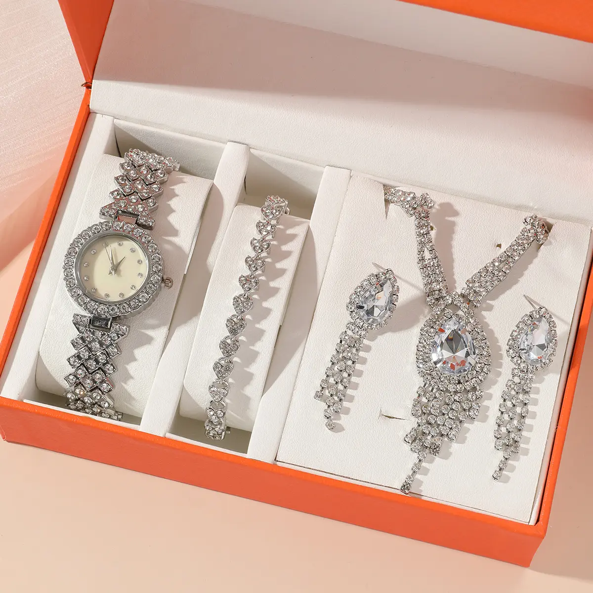 Set di orologi da donna di san valentino 2023 Set di orecchini con anello di orologio al quarzo