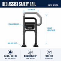 Barre d'assistance de lit réglable à installation sans outil, avec lumière à capteur de mouvement, pieds à ventouse en acier à haute teneur en carbone, hauteur réglable en 14 niveaux, pour seniors