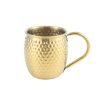 Mug à cocktail Moscow Mule martelé en acier inoxydable plaqué cuivre avec poignée pour bar et usage domestique
