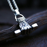 Collier avec haltère de poids pour hommes, bijoux en acier inoxydable de haute qualité, pendentif de sport pour hommes, en argent, lever de poids style Viking