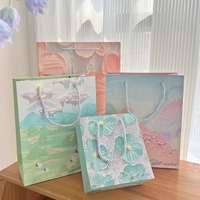 Sac cadeau en papier imprimé de luxe personnalisé avec poignée, motif peinture à l'huile, pour faveurs de mariage et d'anniversaire, sac d'emballage en papier à prix de gros