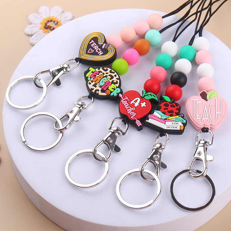 Support DIY Colorful Silicone Beaded Lanyard Badge Holder Apple Pencil Book Charm Lanyard for Teachers Teachers ' Day Jewelry Image 5
