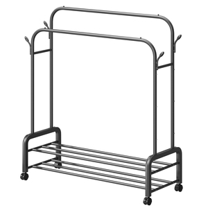 Rolling Metal Clothing Rack 4 Hooks Double Rod Storage <strong>Shelves</strong> Modern Multifunction Design <strong>150cm</strong> for Shoes Bedroom/Living Room - Product Image 2