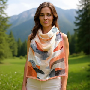 Foulard quadrato piccolo con paesaggio dipinto a inchiostro 70x70cm, accessorio moda per donna - Product Image 3