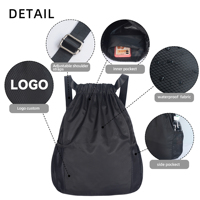 Sac à dos de sport et de voyage unisexe en tissu Oxford imperméable avec cordon de serrage, ceinture à coussin d'air, poignée souple et poche zippée