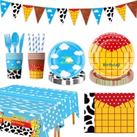 Assiettes, gobelets, serviettes, nappe et bannière à thème western cowboy, décorations pour fête d'anniversaire d'enfants