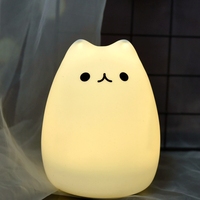 Lampe de chevet portable LED blanc chaud souple pour enfants, 7 couleurs, tactile, rechargeable, en silicone sans BPA, design chat