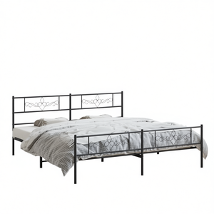 Modern Double Bed <b>Frame</b> <b>Black</b> Steel Rectangular Design Bedroom Furniture - Product Image 1