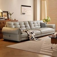 Sofa Kulit Asli Lurus Bergaya Retro Modern Mewah Ringan Amerika Minimalis Italia untuk Ruang Tamu