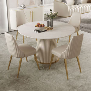 <span class=keywords><strong>Tavolo</strong></span> da Pranzo <span class=keywords><strong>Rotondo</strong></span> Moderno di Lusso con Piano in Ardesia e Gambe in Metallo, con Sedie per Piccoli Appartamenti - Arredamento Sala da Pranzo Impermeabile - Product Image 1