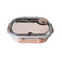 Boîte à bento rectangulaire minimaliste en acier inoxydable 304 de style coréen pour étudiants, double compartiment, conservation de la chaleur, anti-brûlure