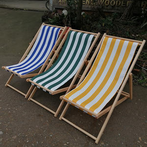 Chaise longue de <span class=keywords><strong>jardin</strong></span> réglable et vintage personnalisée pour l'extérieur siège de plage en bois pliable à rayures jaunes et blanches avec oreiller pour la pêche en salle de sport - Product Image 3