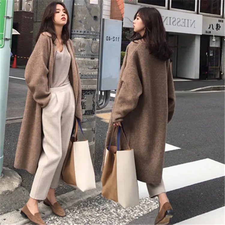 2020 Wholesale Winter Korean Style Baggy Open Front Cardigan Loose Knitted Batwing Sleeve Long Cashmere Sweater Coat For Women