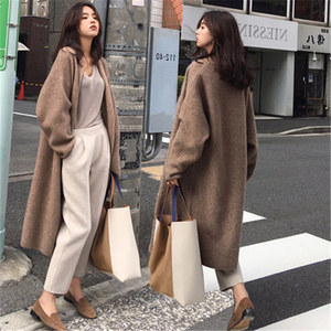 Tendance vente en gros hiver Style coréen Baggy ouvert avant Cardigan lâche tricoté manches chauve-souris long pull en cachemire manteau pour les femmes - Product Image 1