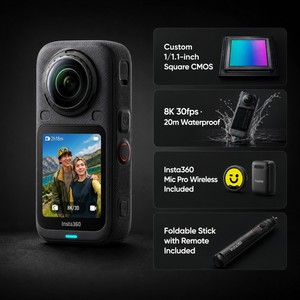 Kit de voyage Insta360 X6, caméra 360°, bâton de selfie pliable, 8K30fps, étanche à 20 m, autonomie de 140 min, pack touristique - Product Image 6