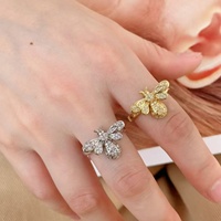 Bagues Abeilles en Plaqué Or avec Zircons Cubiques pour Femmes et Filles, Bijoux Fantaisie, Accessoires Animaux Insectes, Style Tendance, Vente en Gros