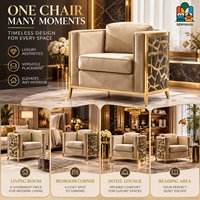 Fauteuil d'appoint en velours de luxe avec panneau latéral en métal doré et pieds coniques, décoration moderne pour salon